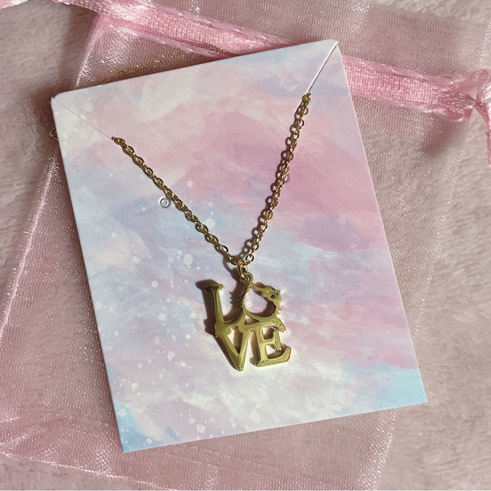 Hello Kitty “Love” Gold Stainless Steel Necklace - Picture 2 of 6